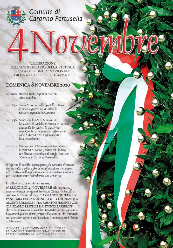 Annullato -celebrazione dell'anniversario della vittoria - festa dell'unita' nazionale - giornata delle forze armate